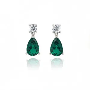 9ct White Gold CZ Emerald Drop Earrings