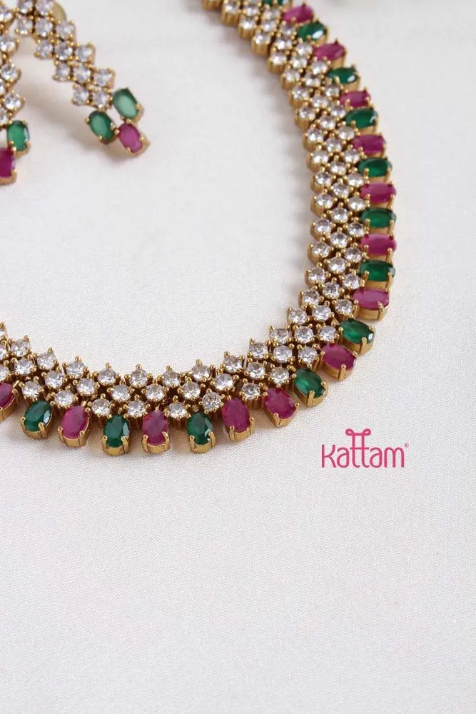 AD Patterned Ruby Green Stone Choker