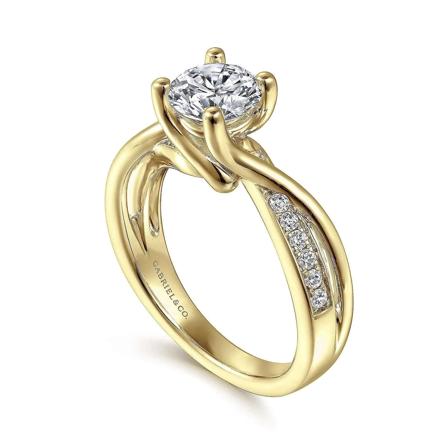 Aleesa - 14K Yellow Gold Round Diamond Twisted Engagement Ring