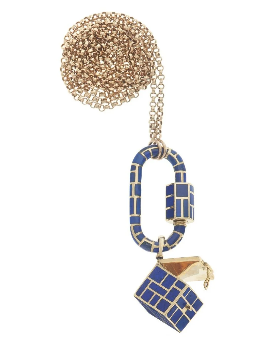 All Inlay Lapis Vinaigrette on Gold Rolo Chain