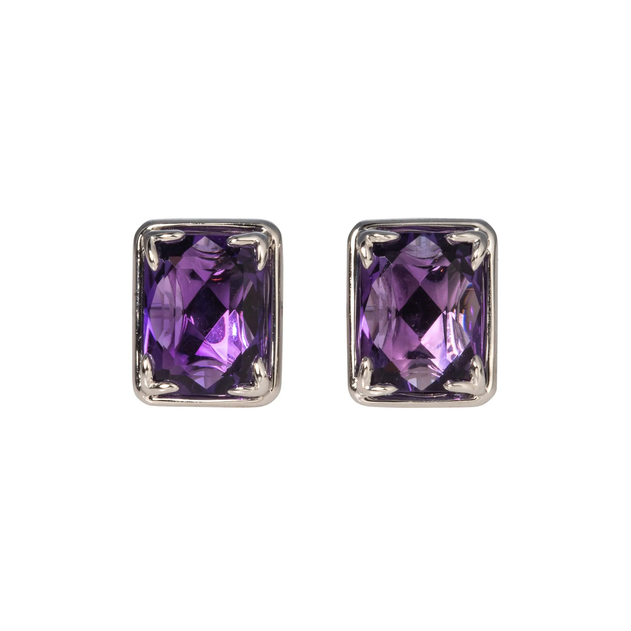 Amethyst 14K White Gold River Stud Earrings