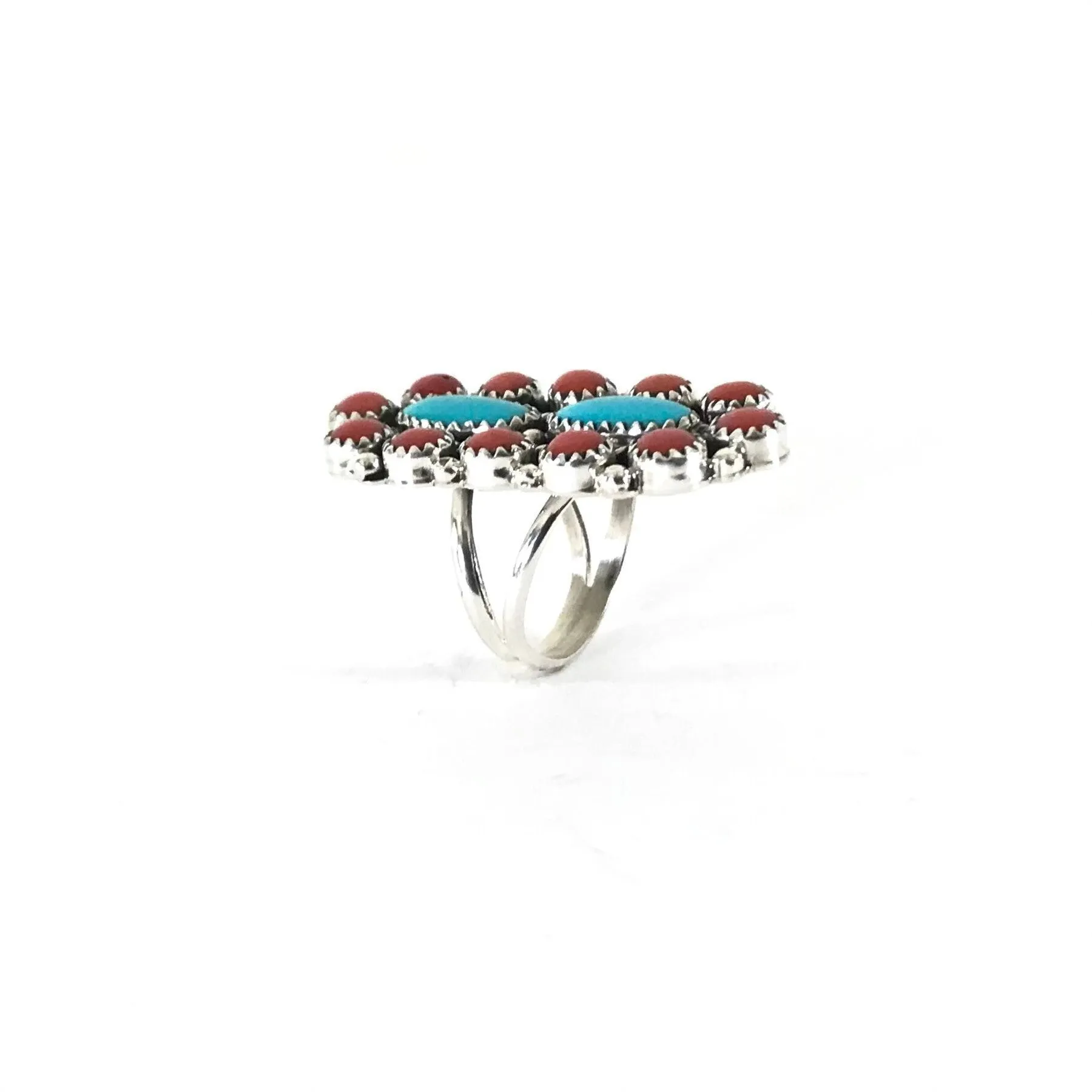 Anthony Skeets Turquoise and Coral Cluster Ring