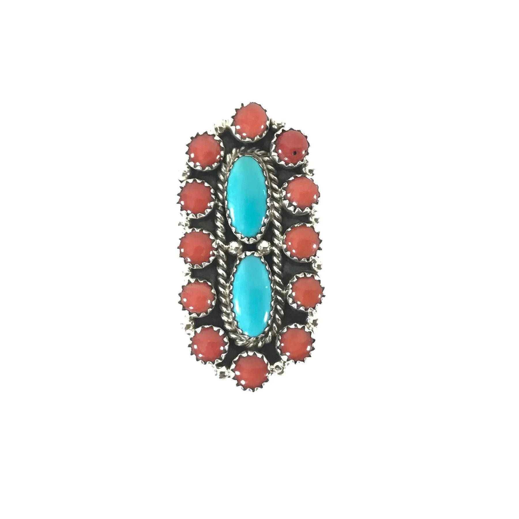 Anthony Skeets Turquoise and Coral Cluster Ring