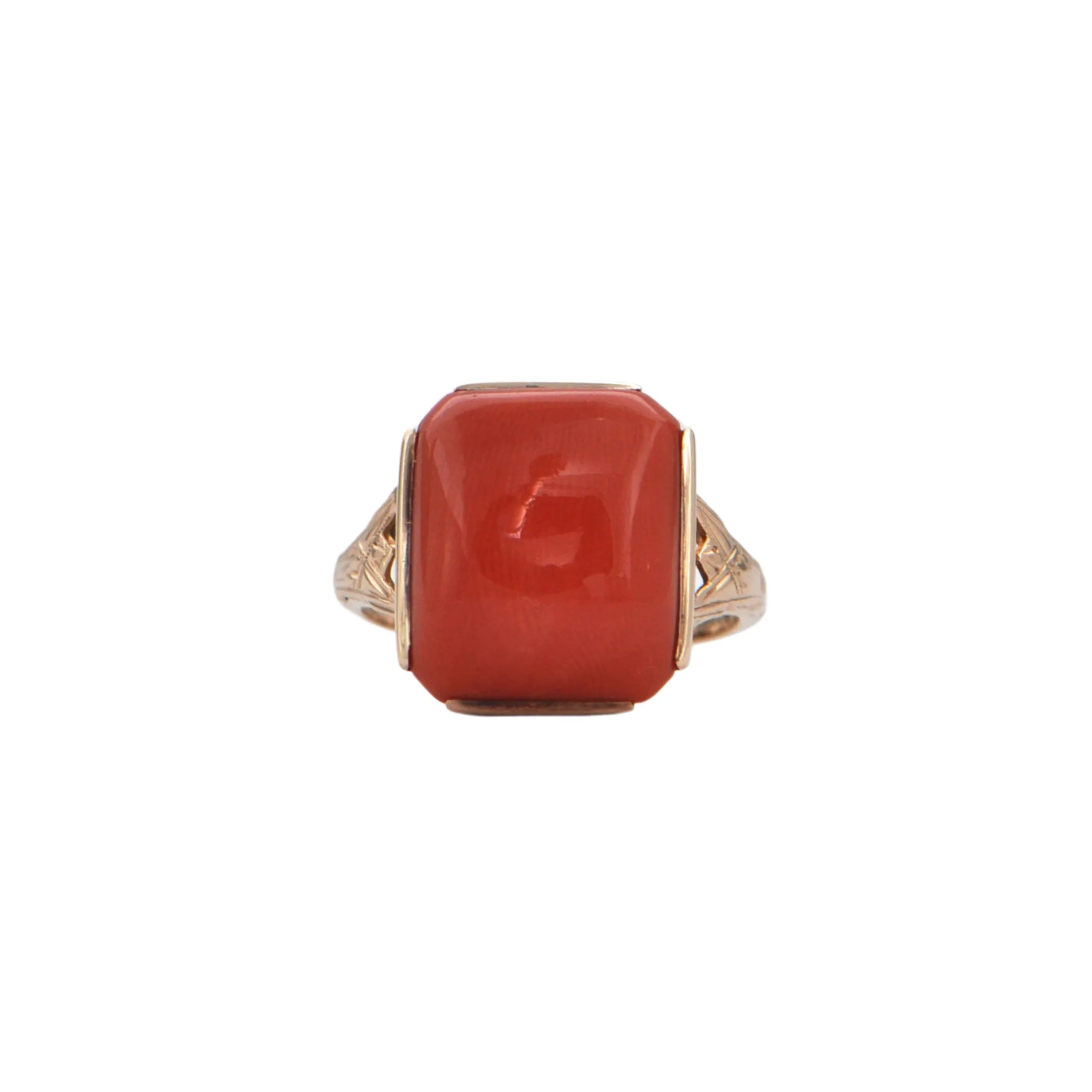 Antique Coral 10K Yellow Gold Ring C.1920's