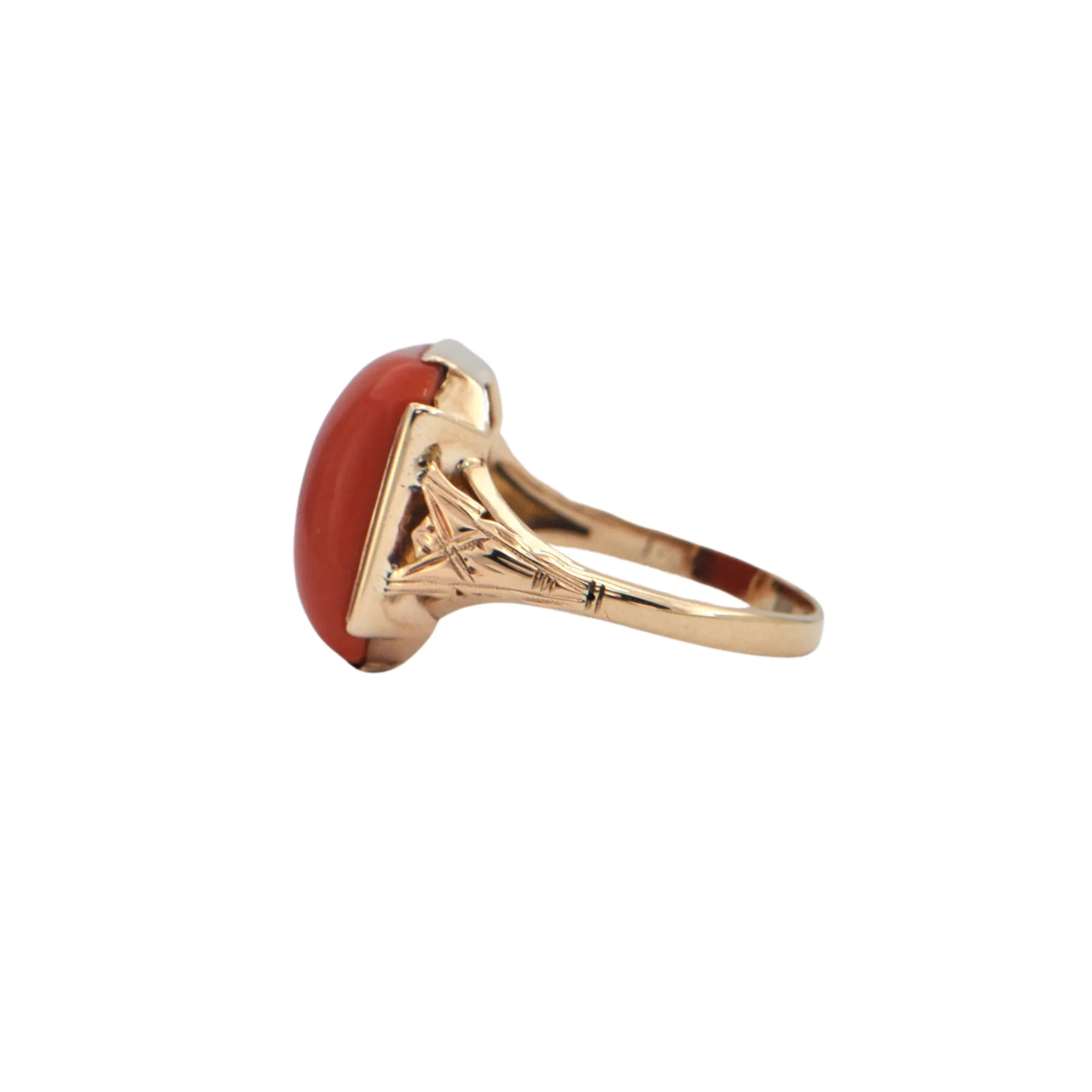 Antique Coral 10K Yellow Gold Ring C.1920's