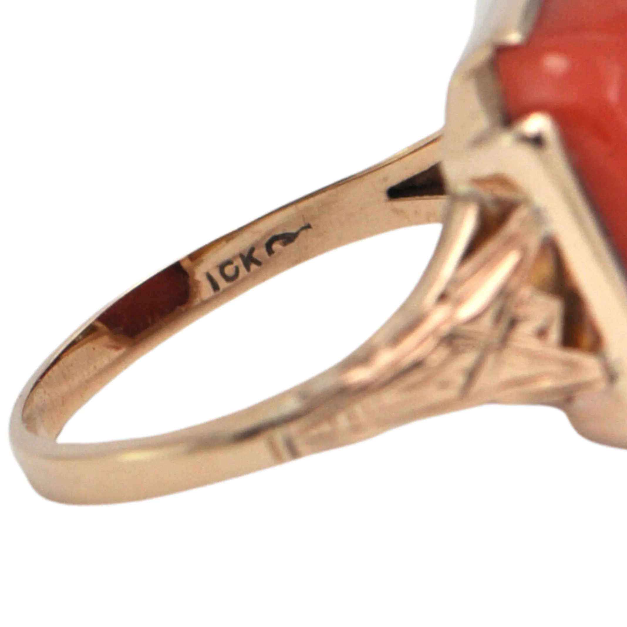 Antique Coral 10K Yellow Gold Ring C.1920's