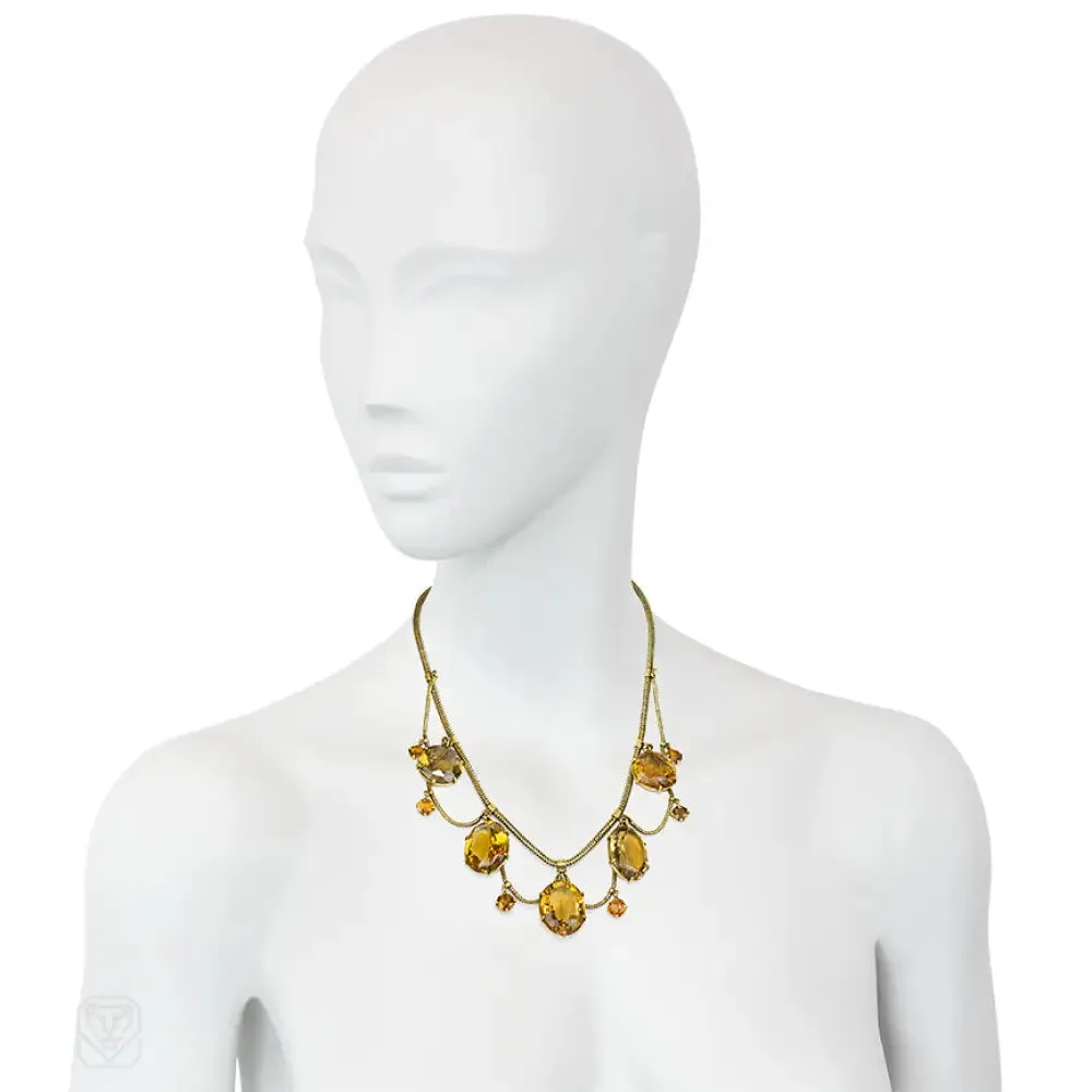 Antique gold and citrine festoon necklace