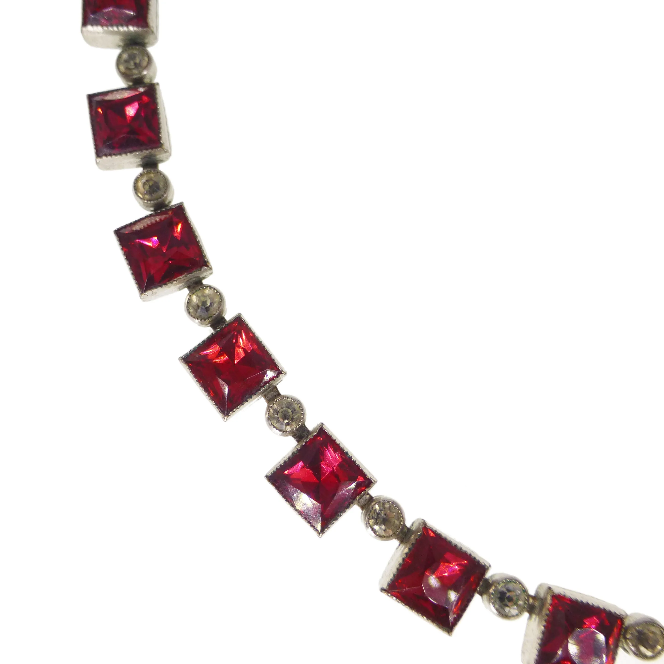 Antique Ruby Red Glass Bezel Set Paste Necklace