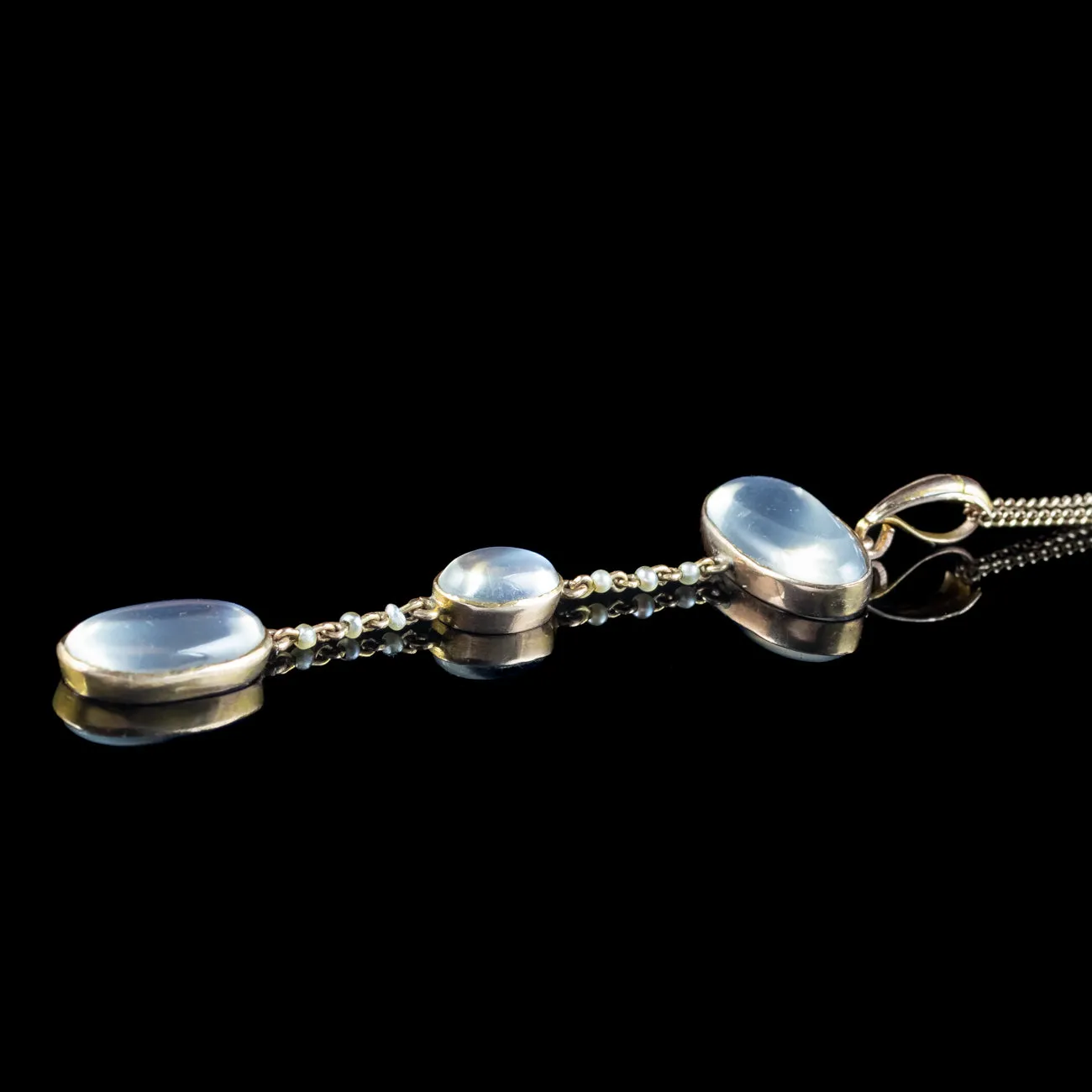 Antique Victorian Moonstone Pearl Drop Pendant Necklace