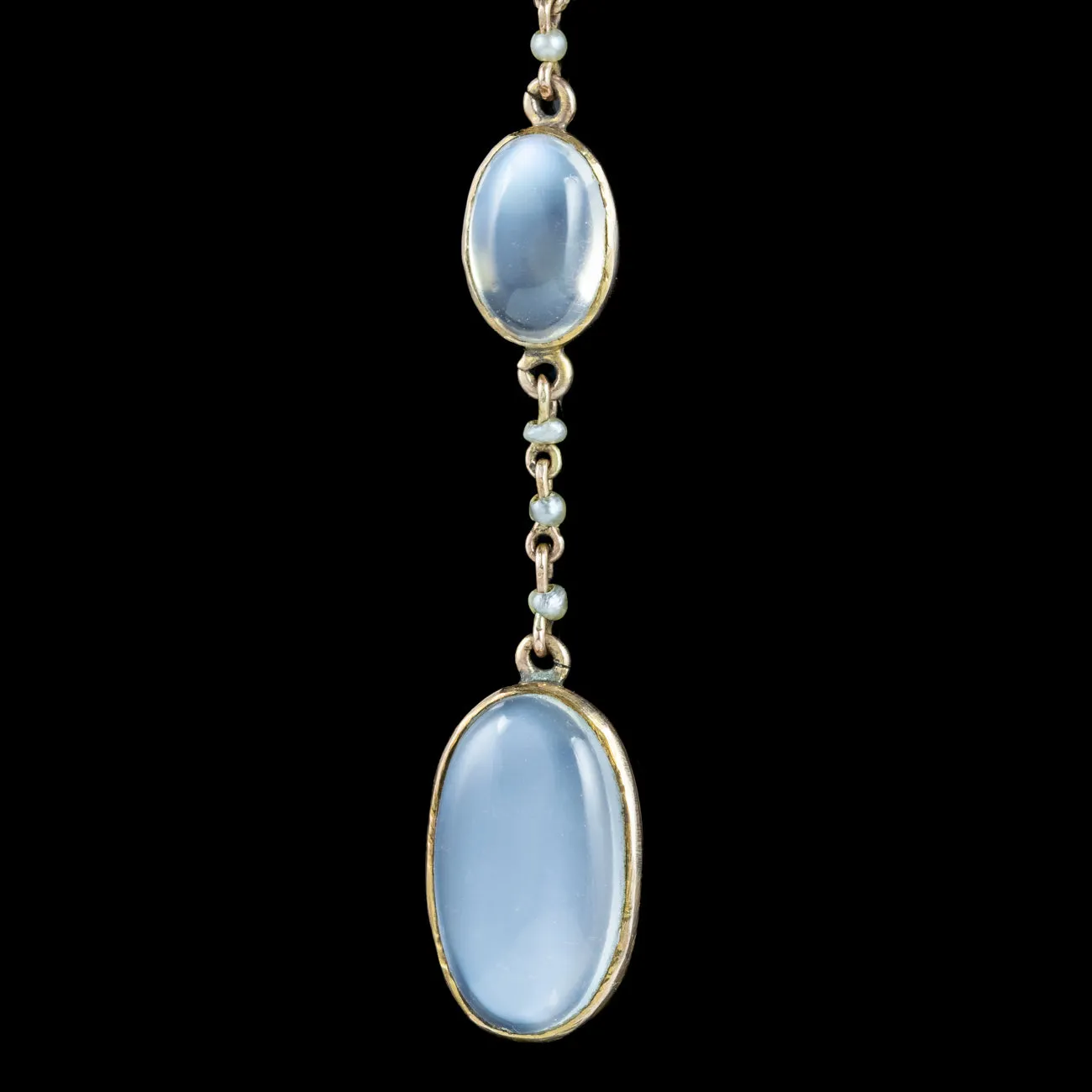 Antique Victorian Moonstone Pearl Drop Pendant Necklace