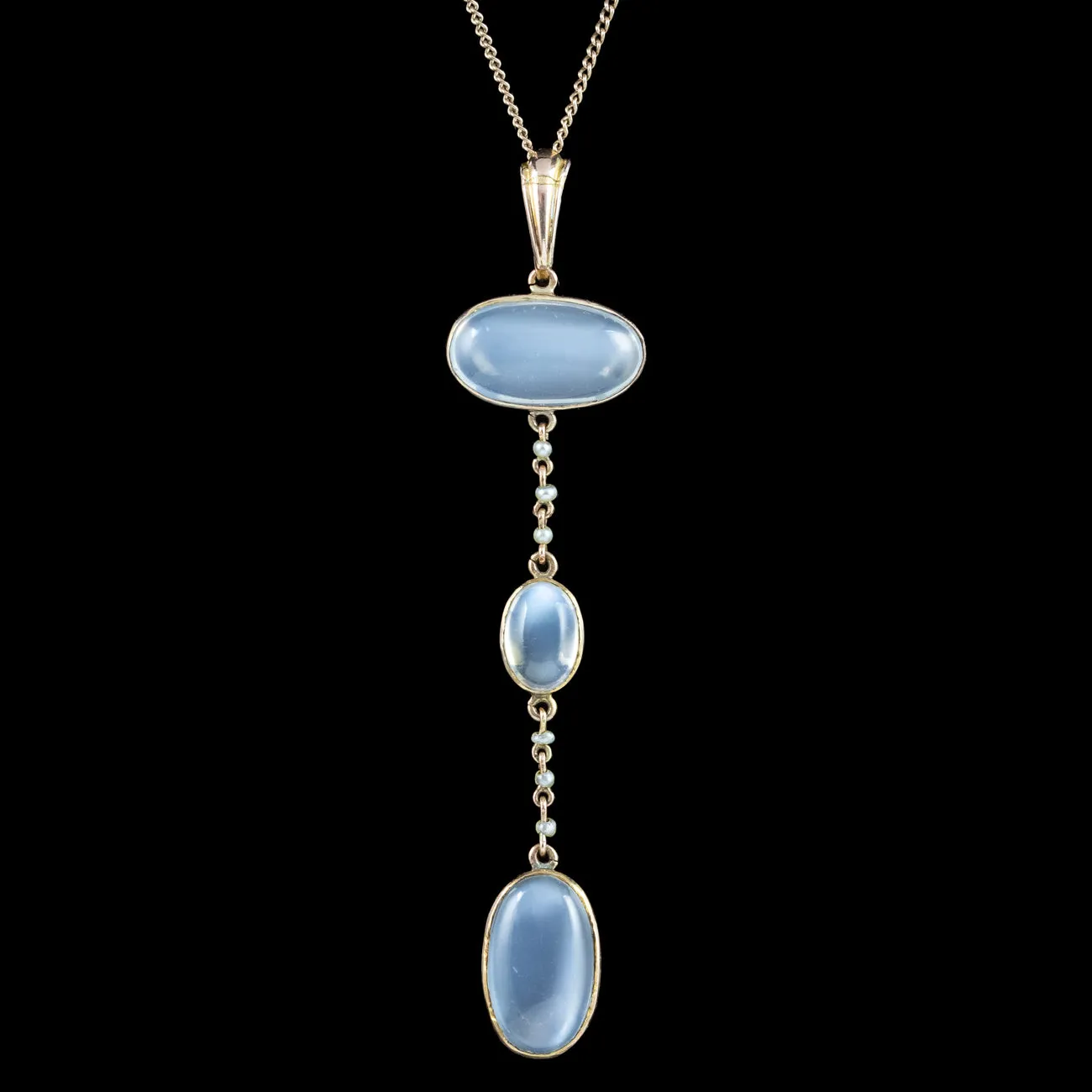 Antique Victorian Moonstone Pearl Drop Pendant Necklace