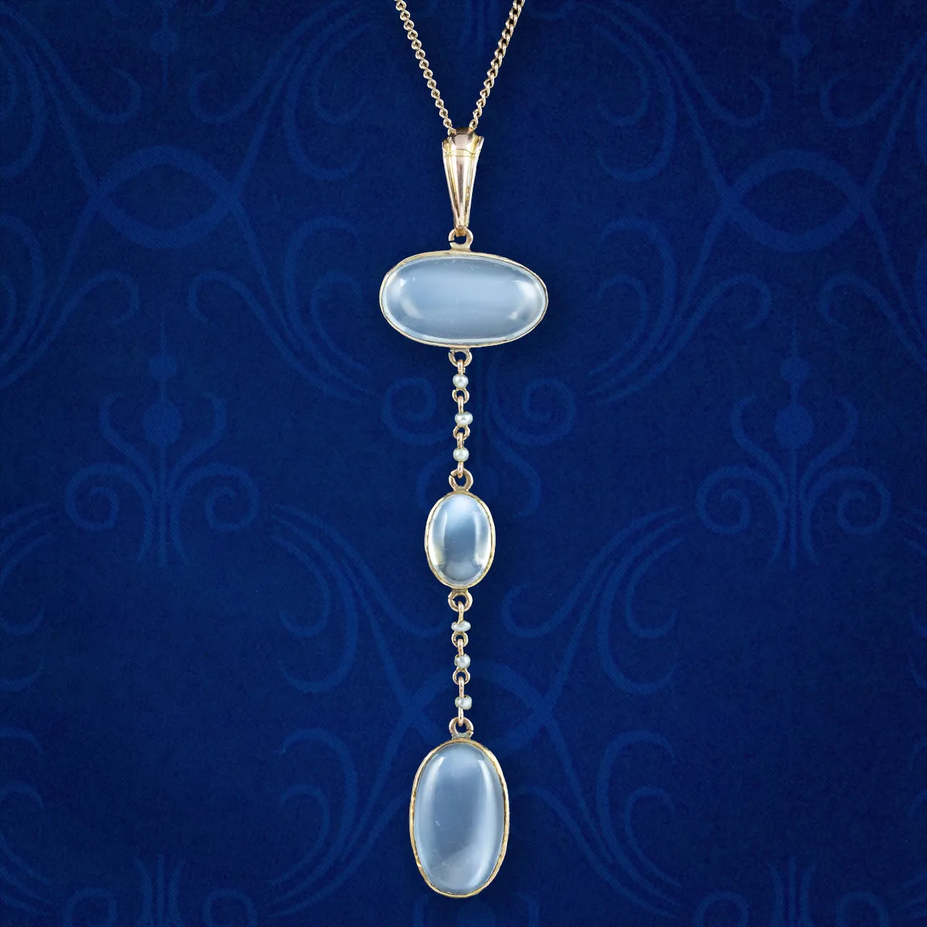 Antique Victorian Moonstone Pearl Drop Pendant Necklace