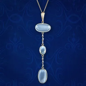 Antique Victorian Moonstone Pearl Drop Pendant Necklace