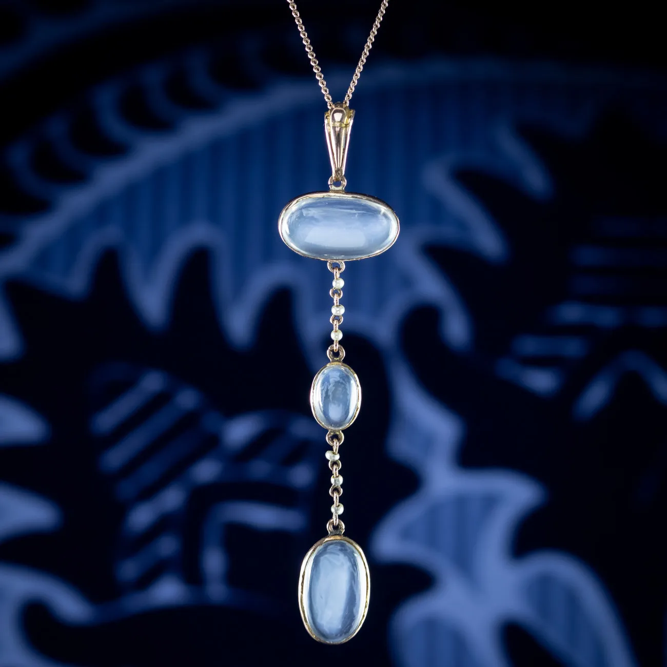 Antique Victorian Moonstone Pearl Drop Pendant Necklace