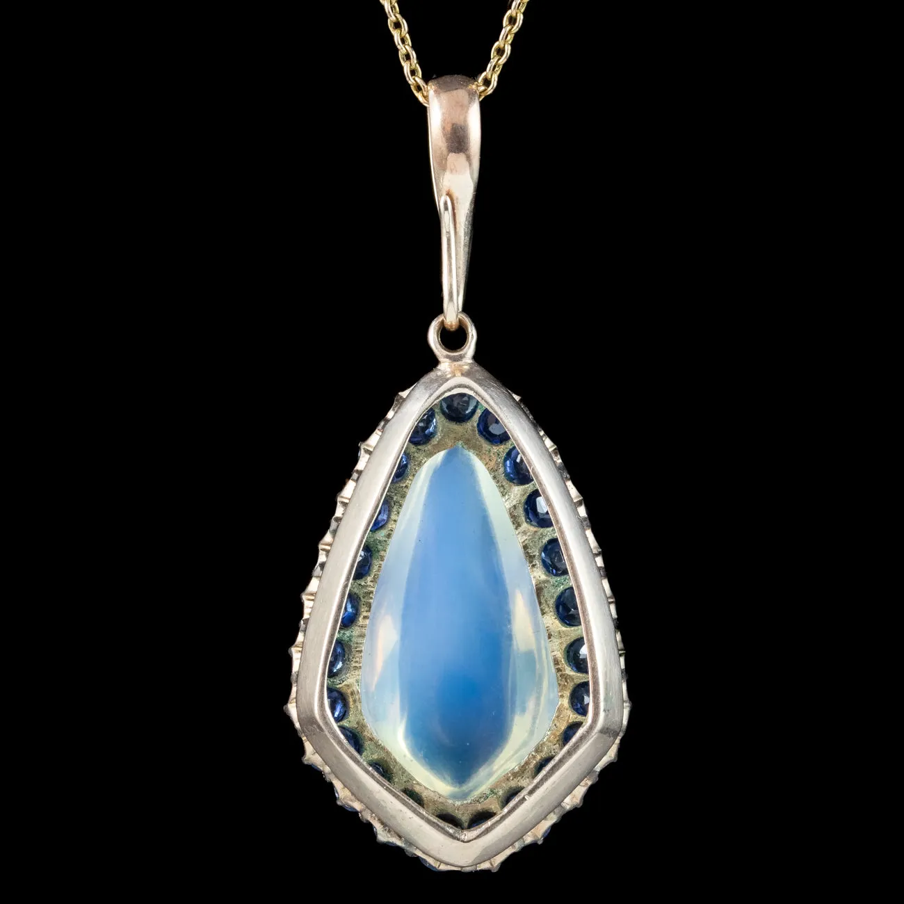 Antique Victorian Moonstone Sapphire Pendant Necklace 15ct Moonstone