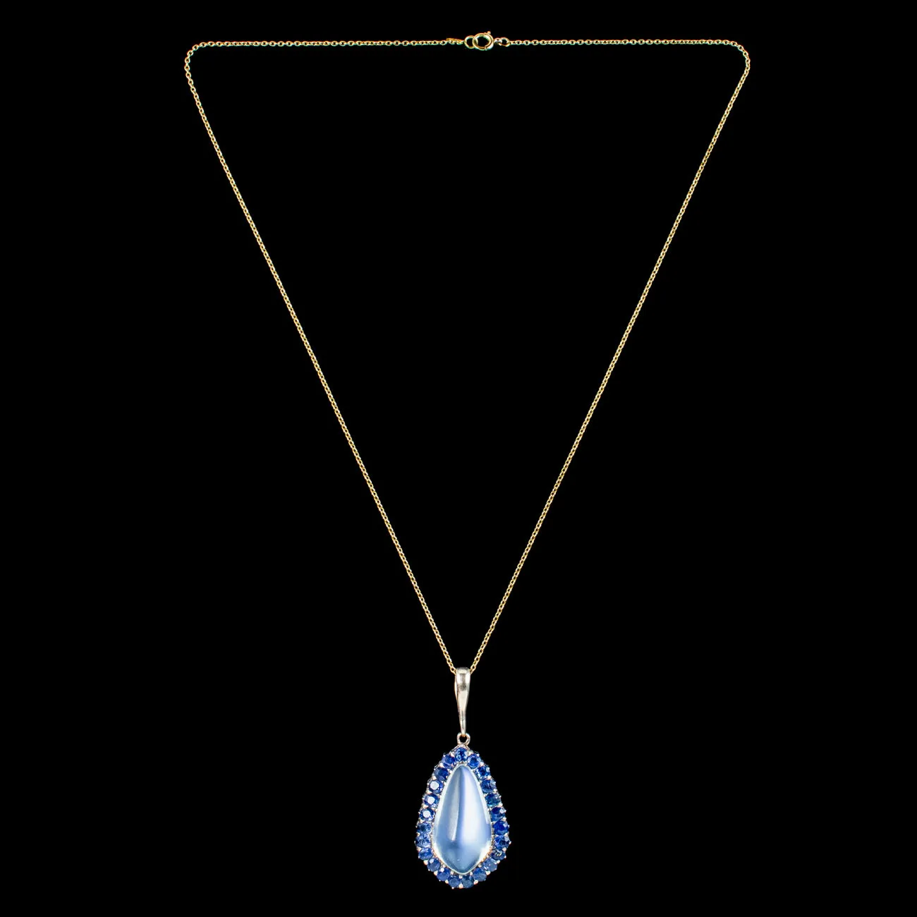 Antique Victorian Moonstone Sapphire Pendant Necklace 15ct Moonstone