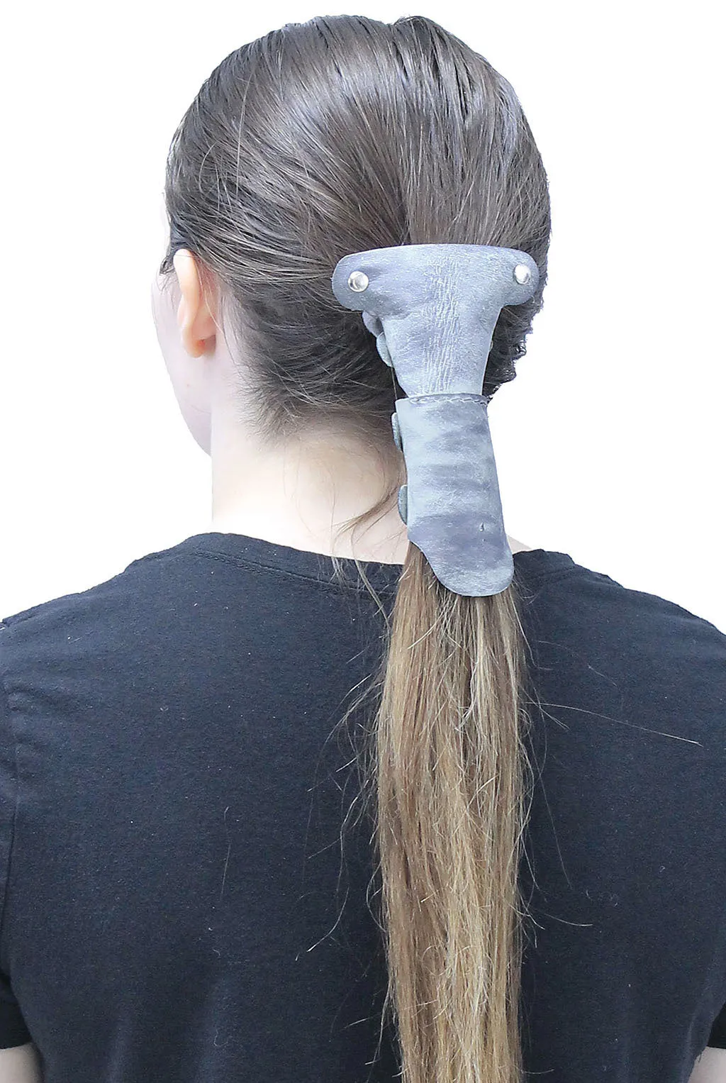 Antiqued Gray Leather Hair Tube with Barrette #AHW2400GY