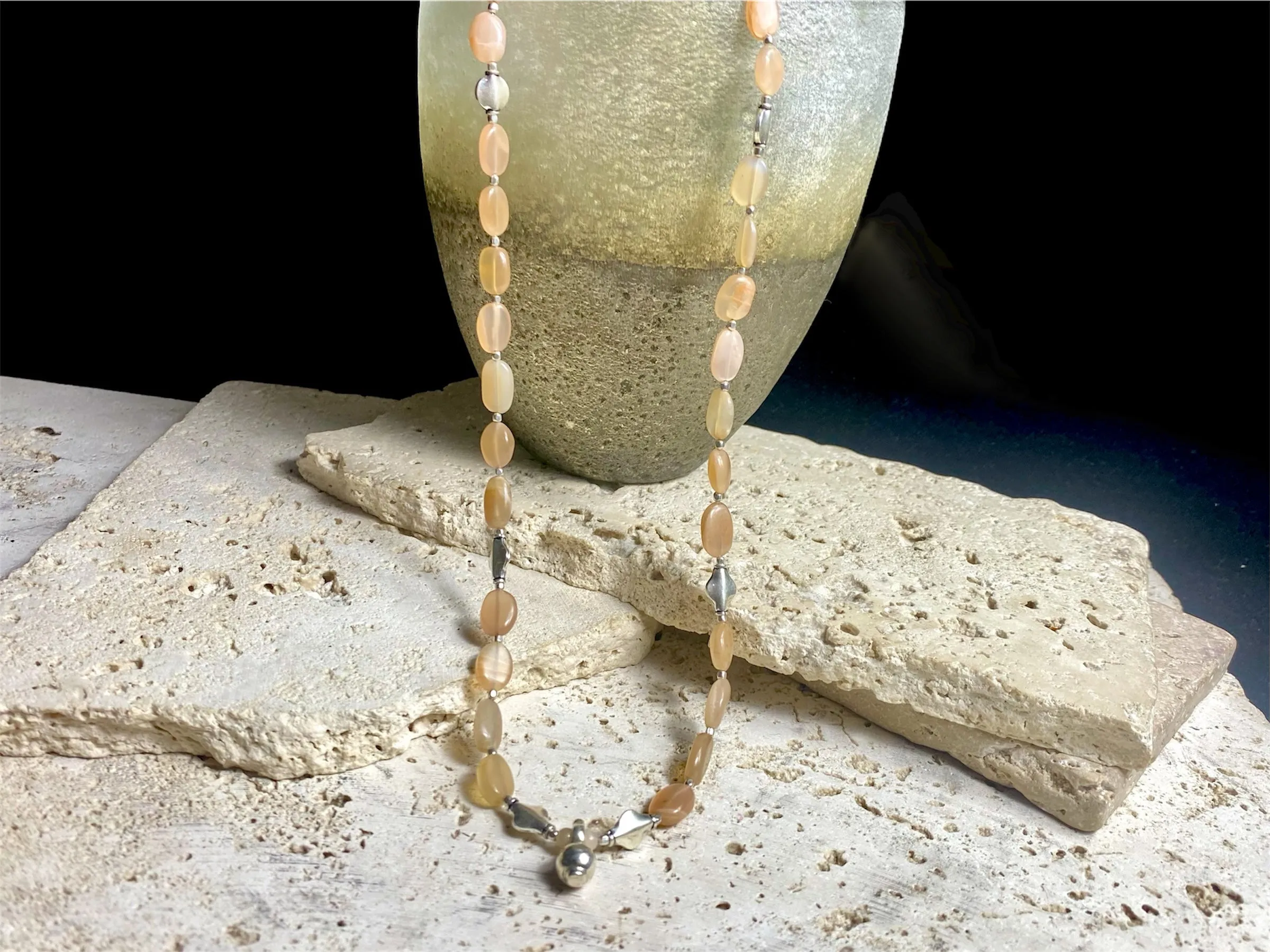 Apricot Moonstone Long Necklace