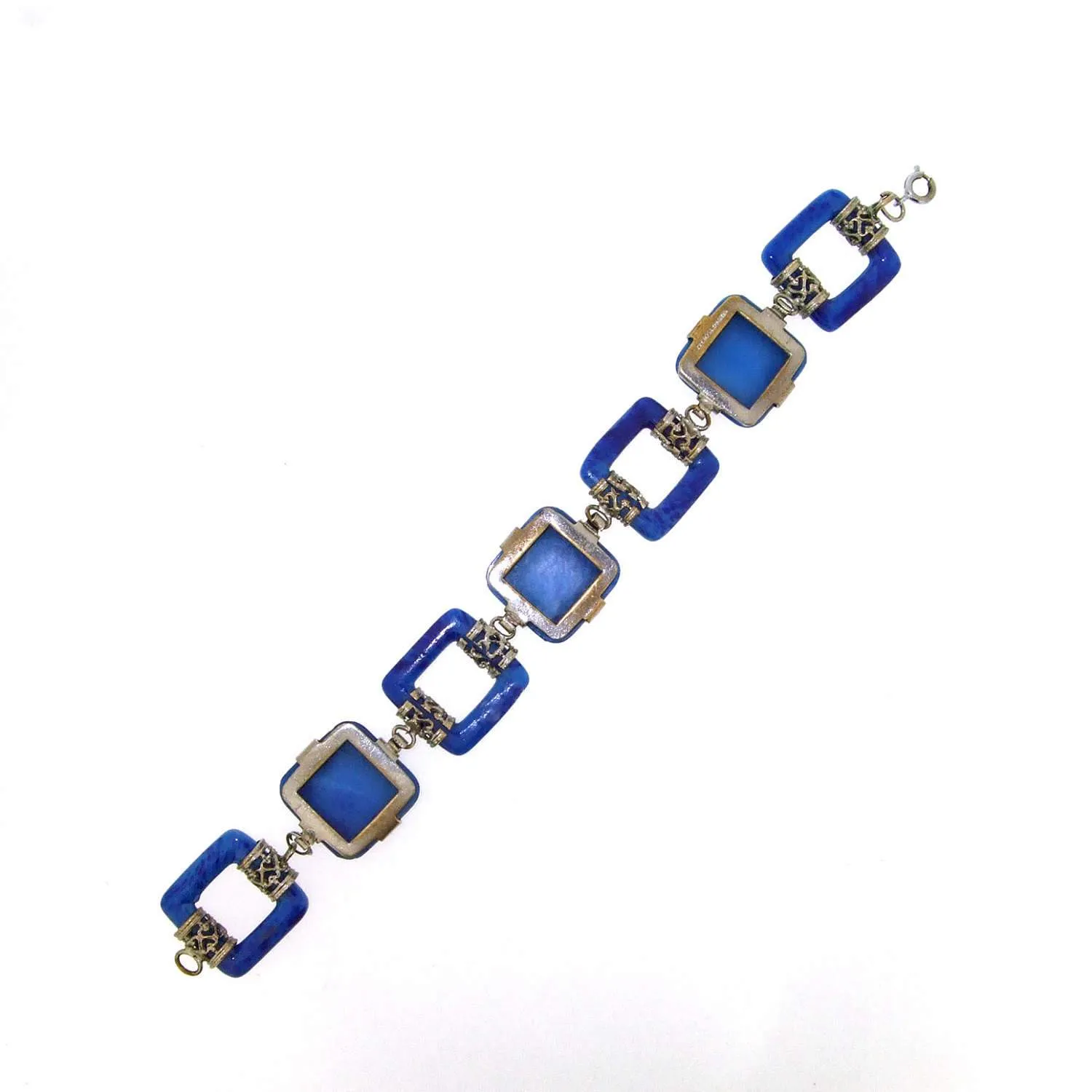 Art Deco Bracelet Lapis Blue Czech Glass