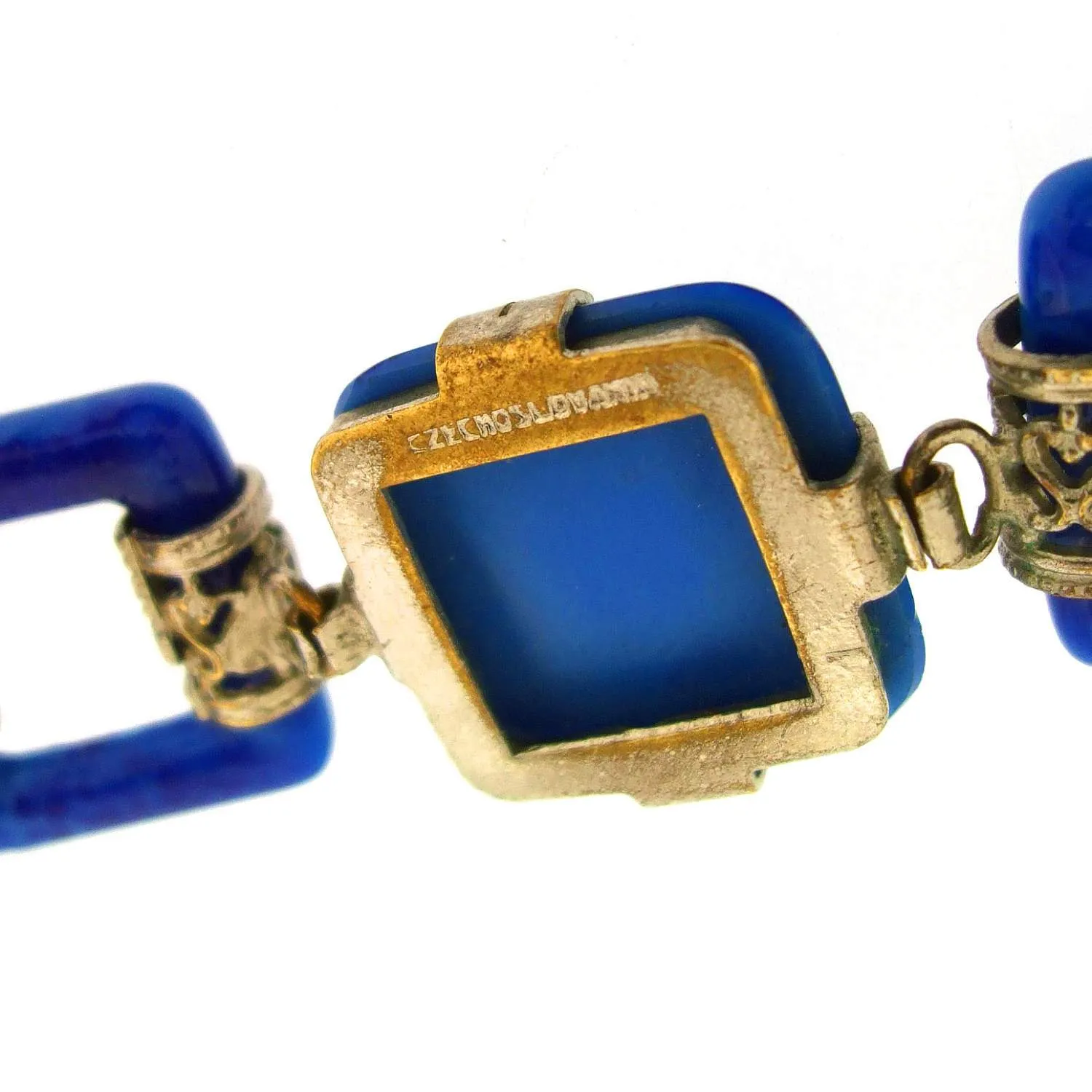 Art Deco Bracelet Lapis Blue Czech Glass