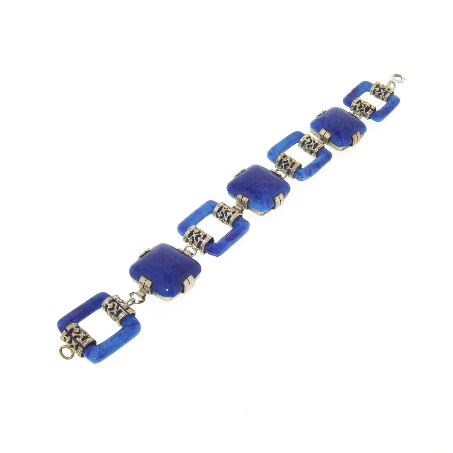 Art Deco Bracelet Lapis Blue Czech Glass