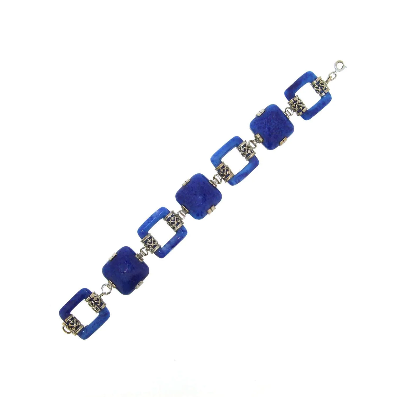 Art Deco Bracelet Lapis Blue Czech Glass