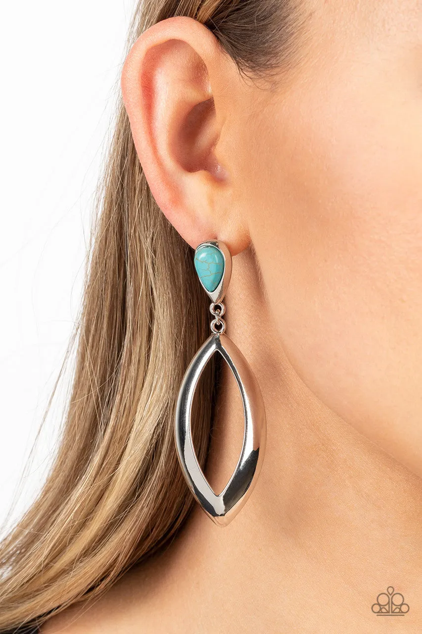 Artisan Anthem - Blue - Turquoise Stone Silver Frame Paparazzi Post Earrings