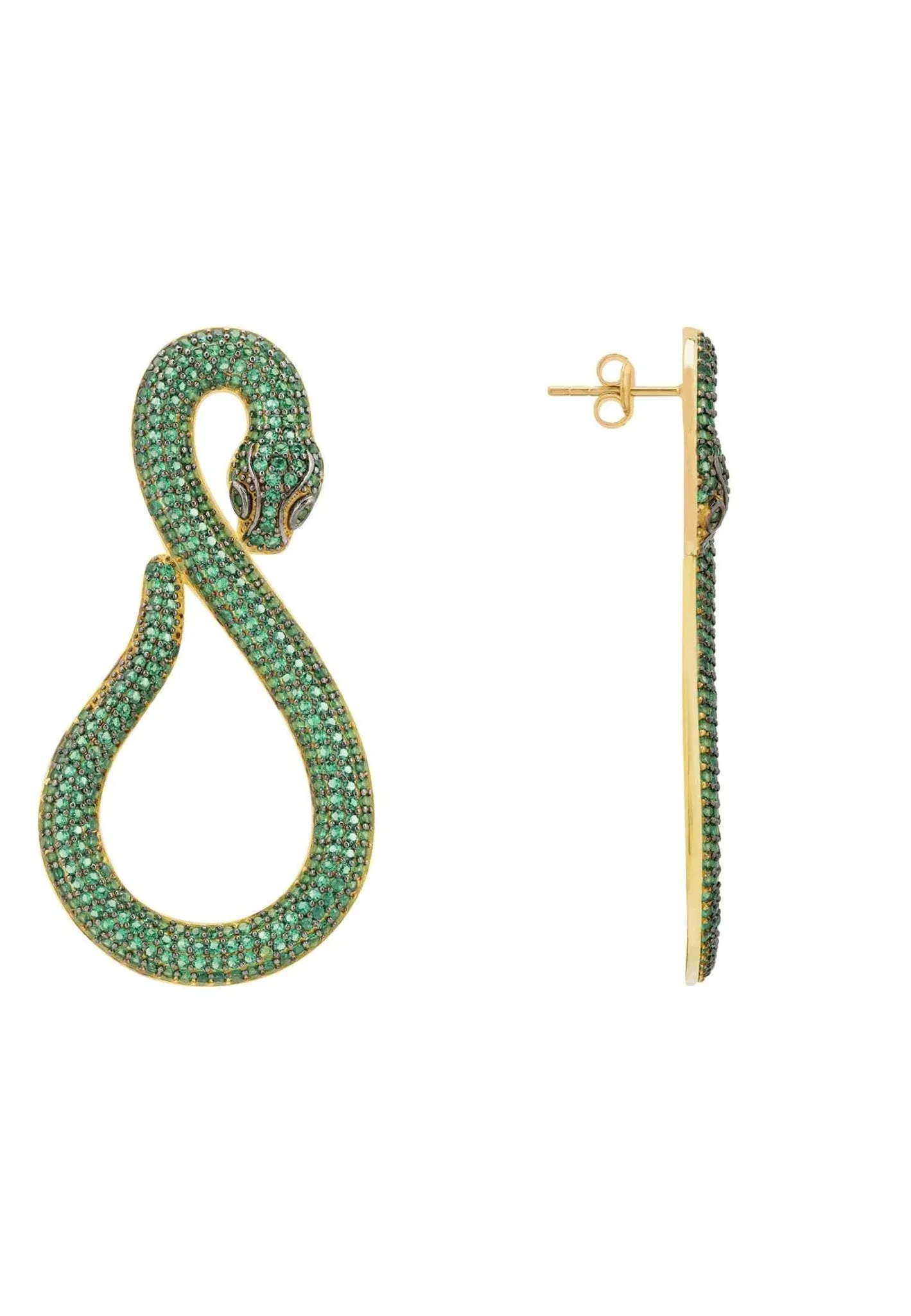 Asp Snake Drop Earrings Gold Emerald