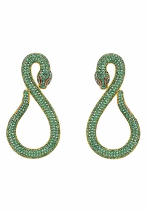 Asp Snake Drop Earrings Gold Emerald