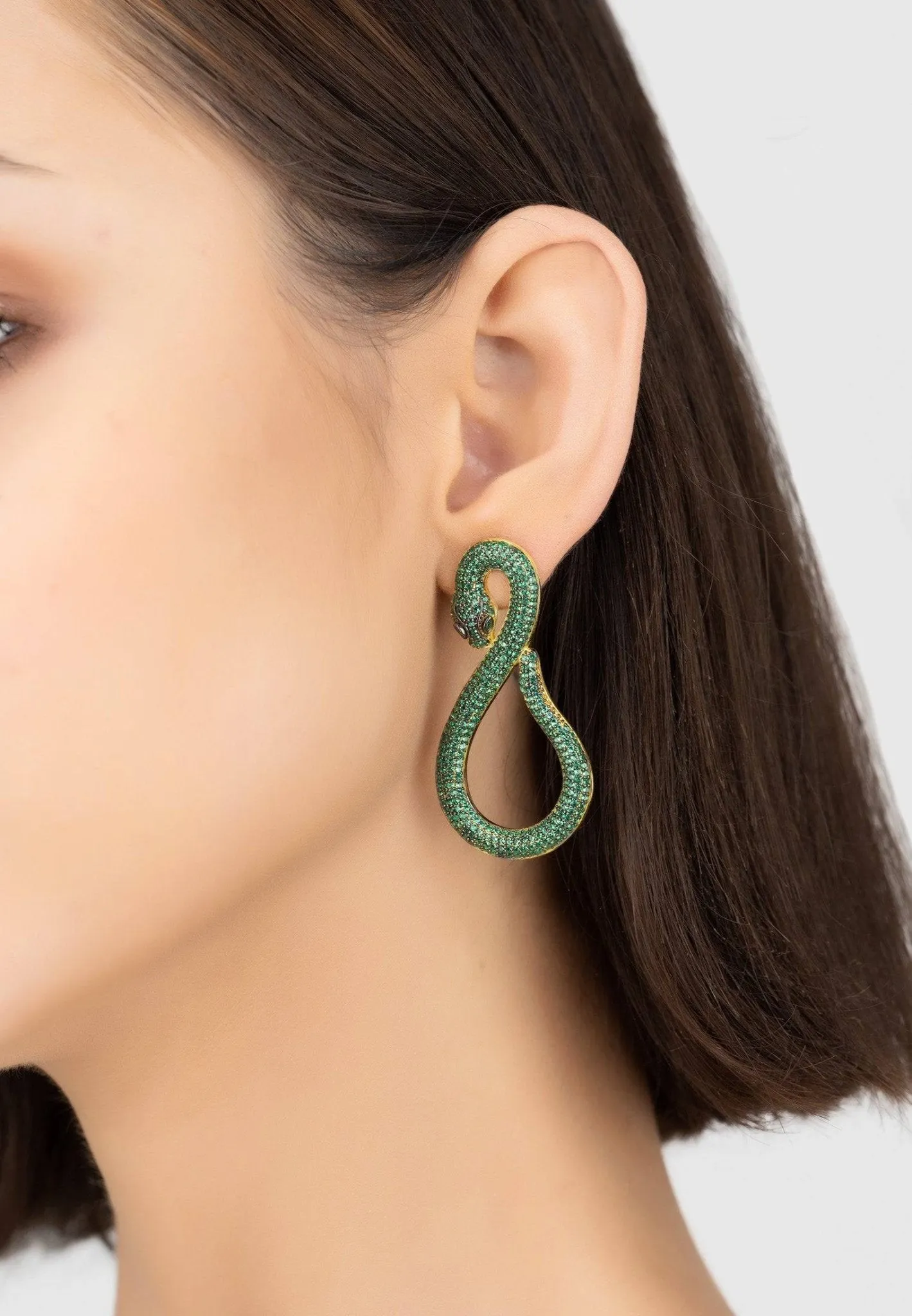 Asp Snake Drop Earrings Gold Emerald