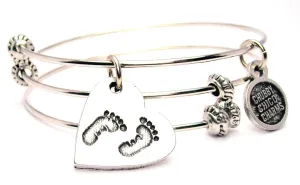 Baby Footprint On Your Heart Option 2 Triple Style Expandable Bangle Bracelet