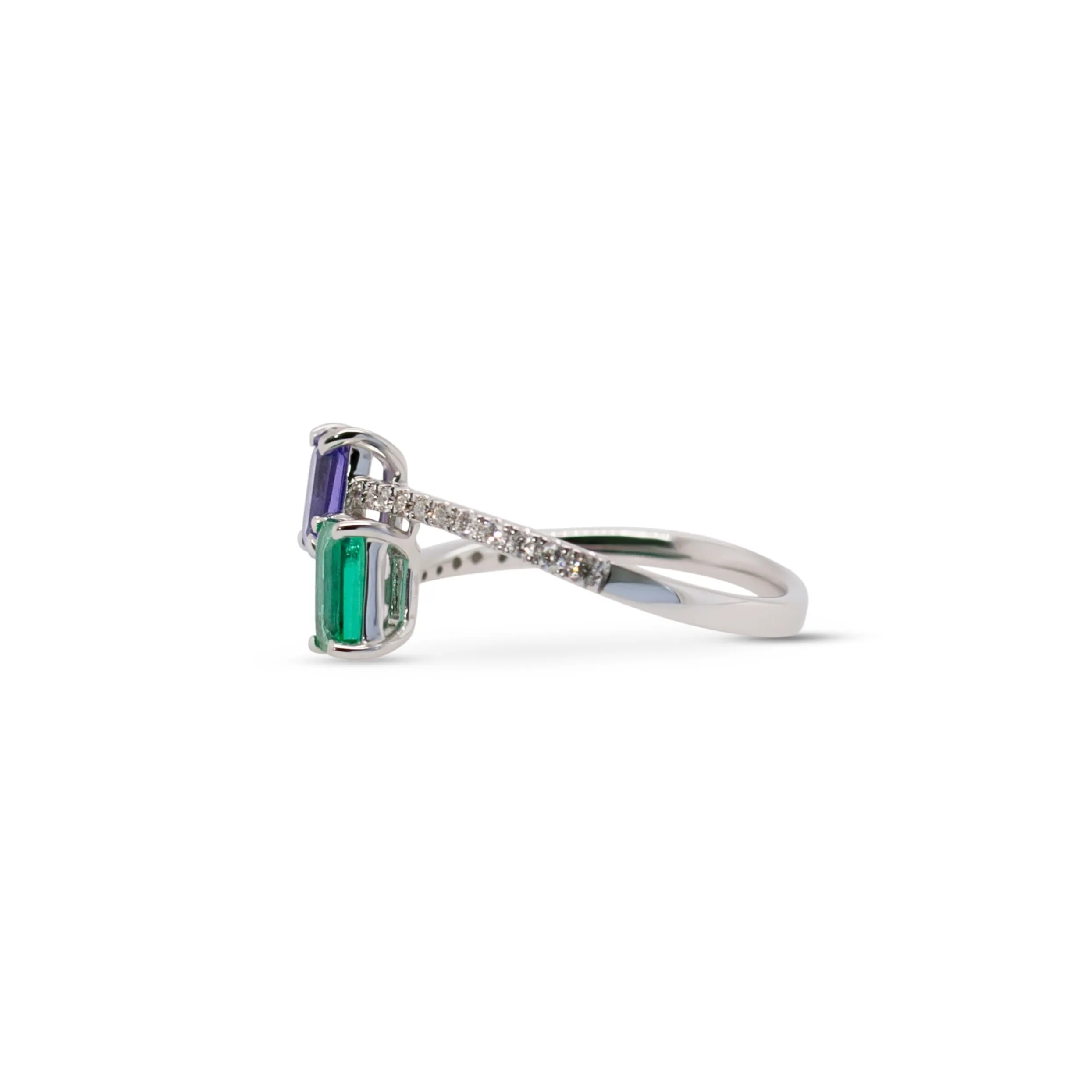 Baguette Tanzanite and Emerald Ring