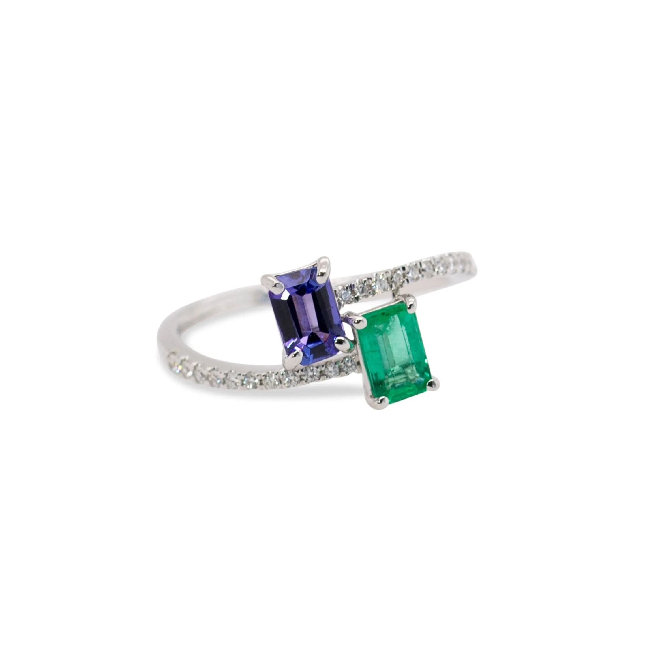 Baguette Tanzanite and Emerald Ring