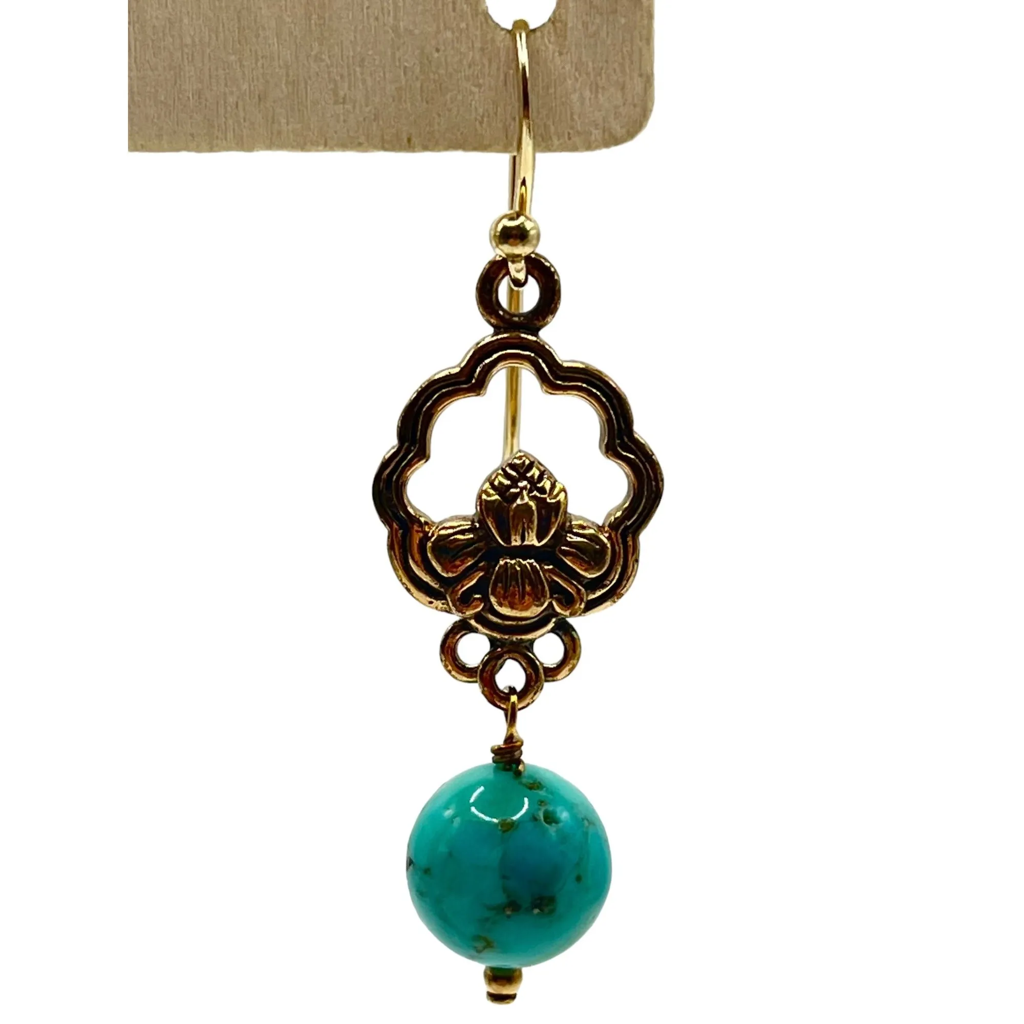 Barse Sterling Silver Gold Layered Dangle Drop Earrings Turquoise Bead Floral