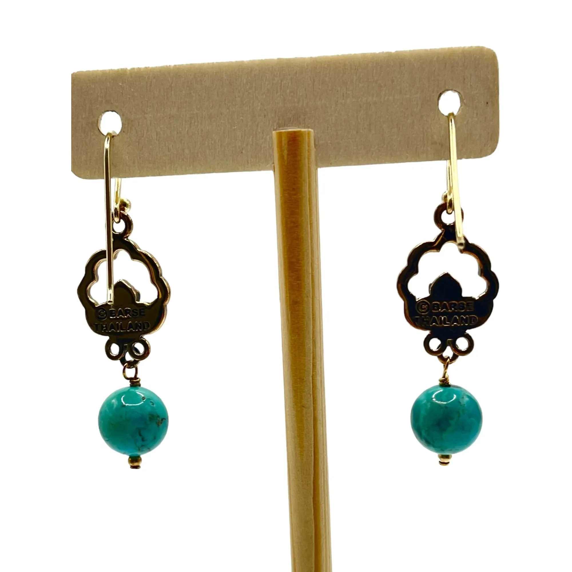 Barse Sterling Silver Gold Layered Dangle Drop Earrings Turquoise Bead Floral