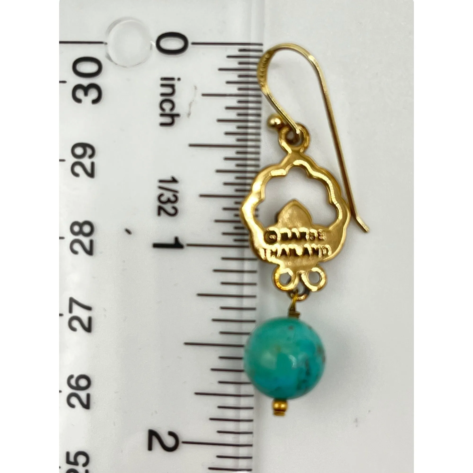 Barse Sterling Silver Gold Layered Dangle Drop Earrings Turquoise Bead Floral