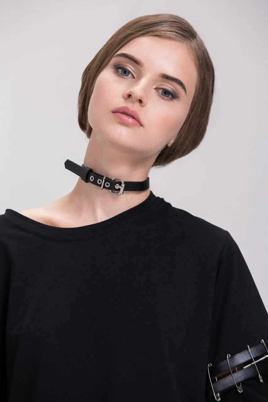 Black Belt Buckle Choker Necklace