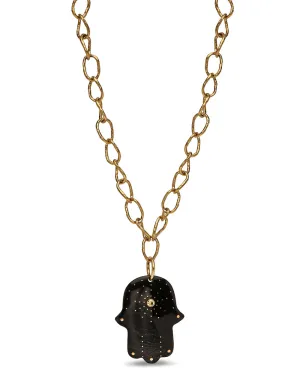 Black Horn Hamsa Pendant Necklace