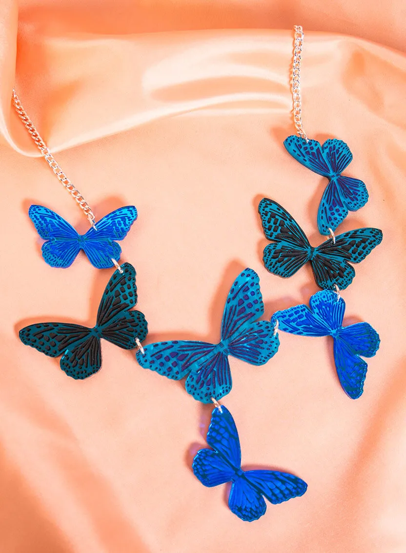 Blue Butterflies Statement Necklace