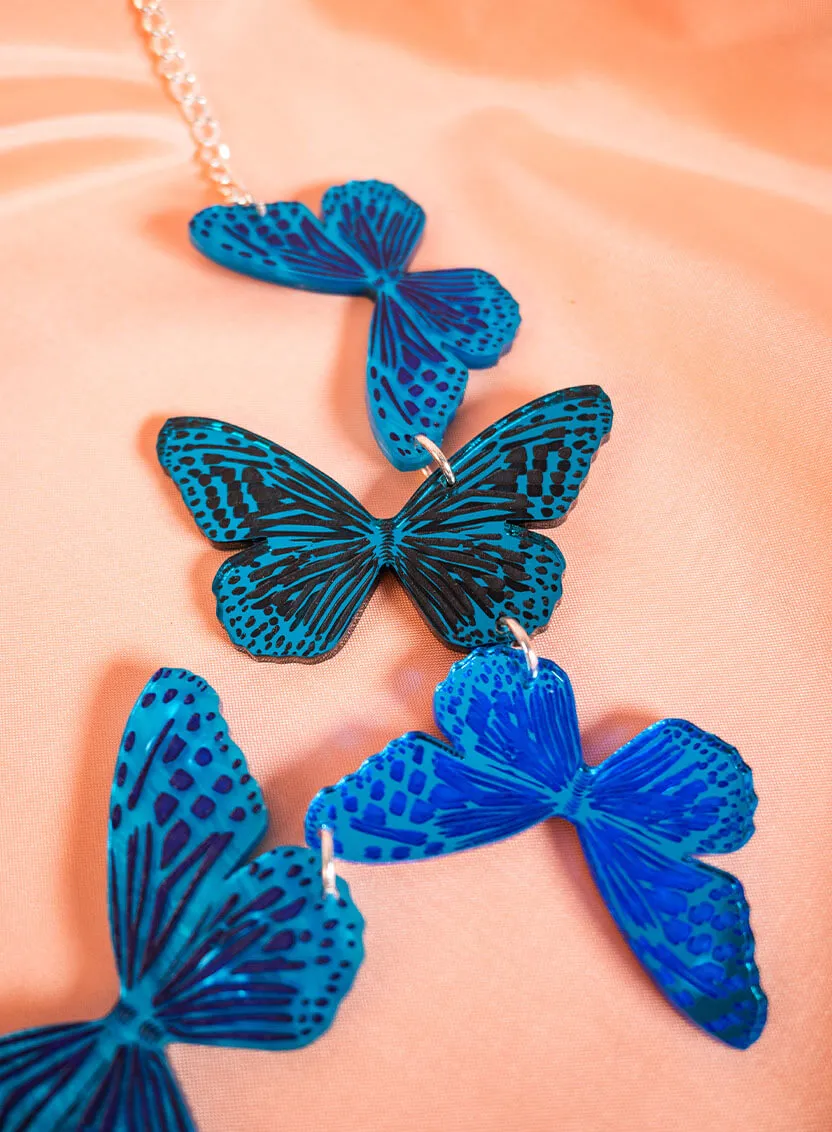 Blue Butterflies Statement Necklace