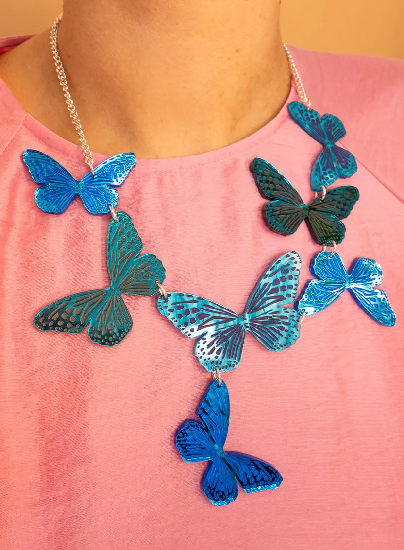 Blue Butterflies Statement Necklace