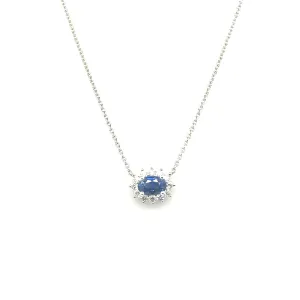 Blue Sapphire & Diamond Oval East to West Pendant