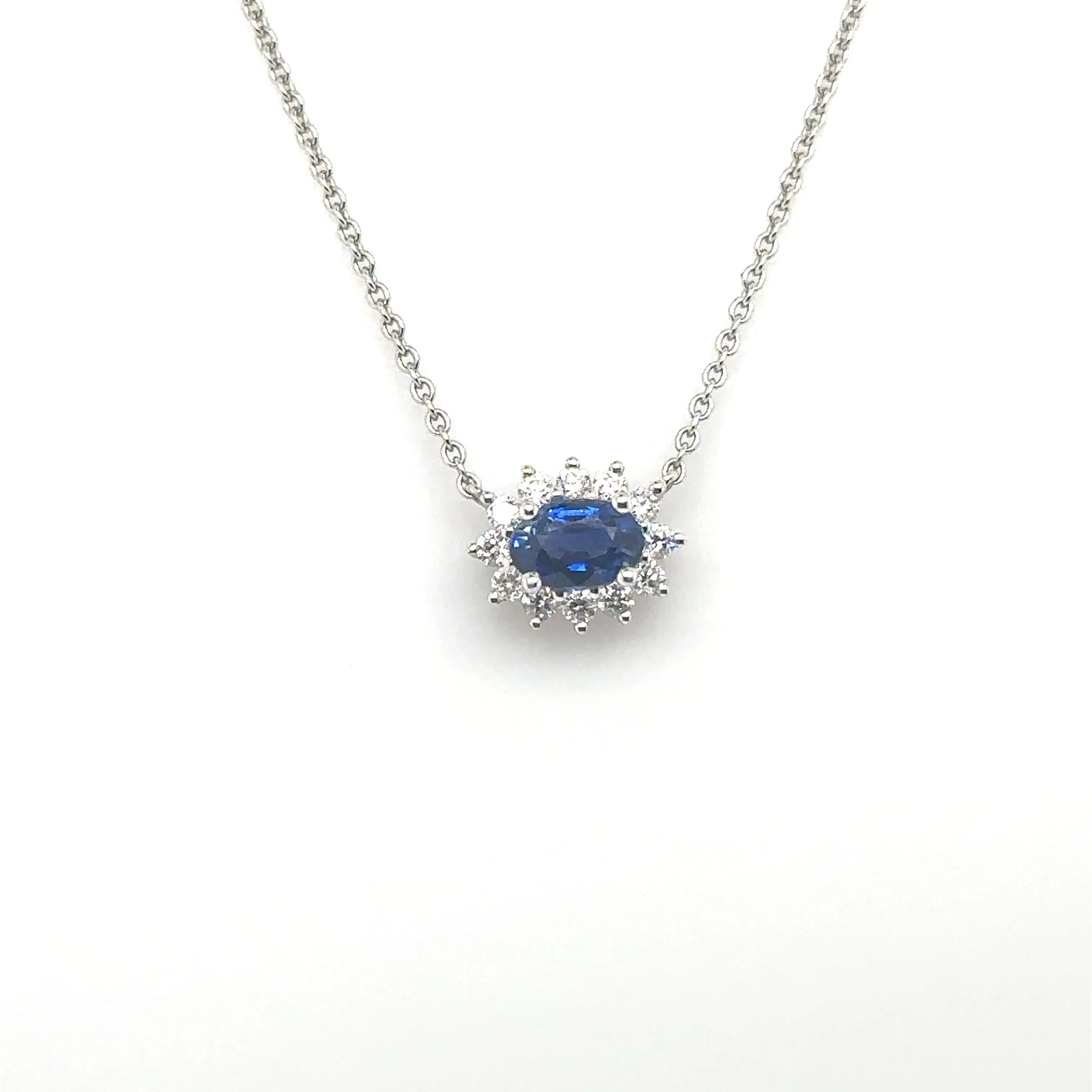 Blue Sapphire & Diamond Oval East to West Pendant