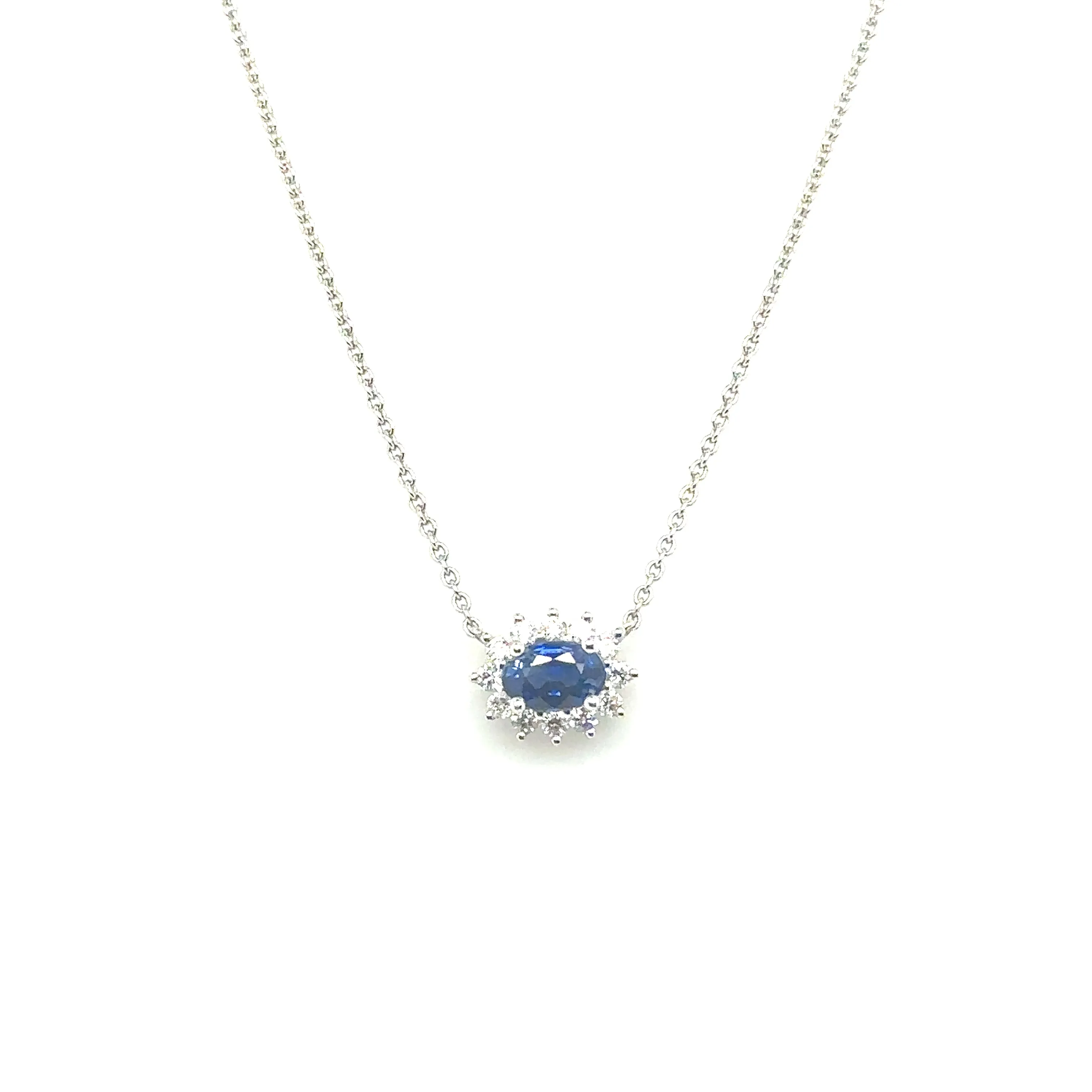 Blue Sapphire & Diamond Oval East to West Pendant