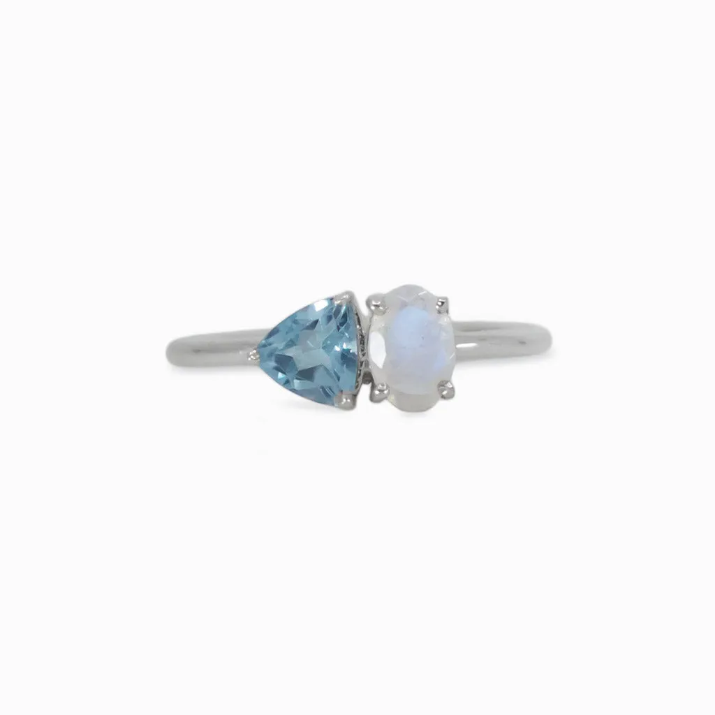 Blue Topaz and Rainbow Moonstone Ring