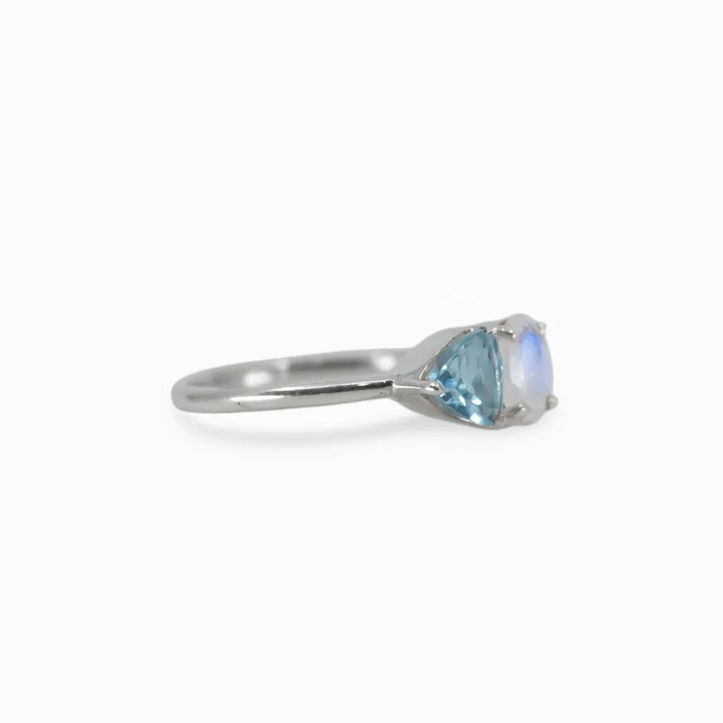 Blue Topaz and Rainbow Moonstone Ring