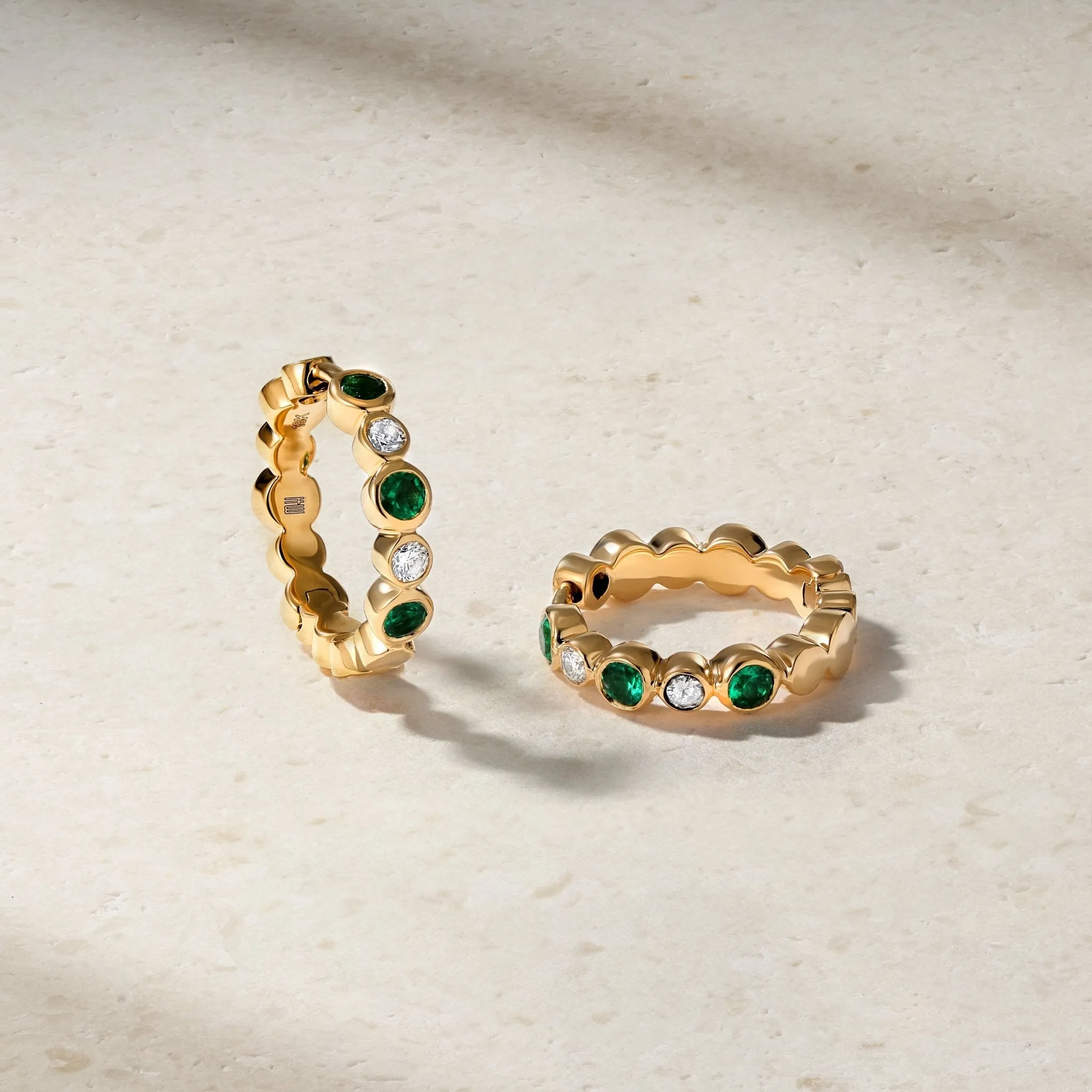 Bubbly Emerald and Diamond Mini Hoop Earrings