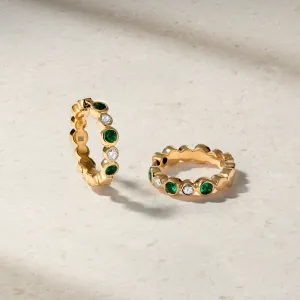 Bubbly Emerald and Diamond Mini Hoop Earrings