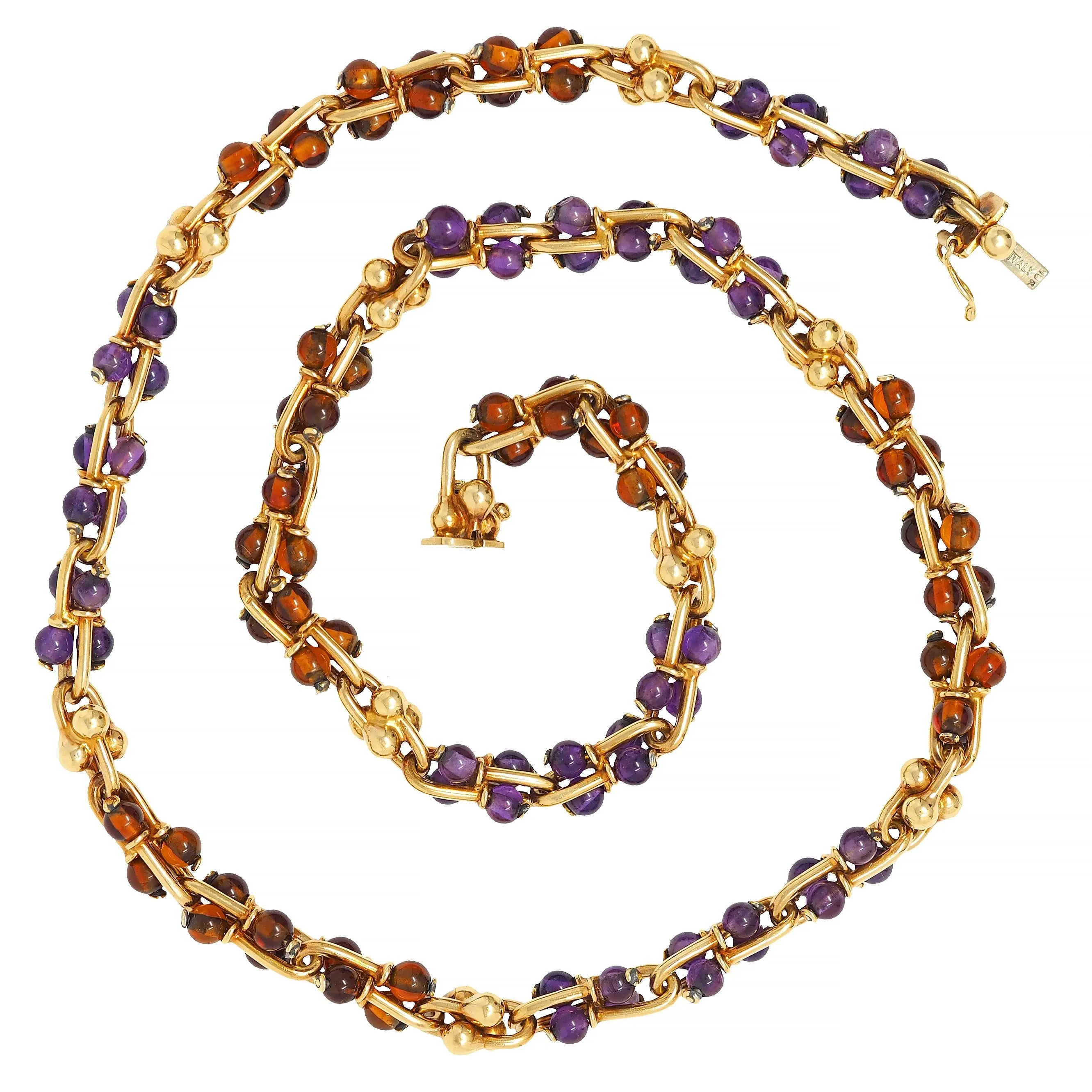 Bulgari 1990s Amethyst Citrine 18 Karat Yellow Gold Vintage Beaded Gauge Link Necklace