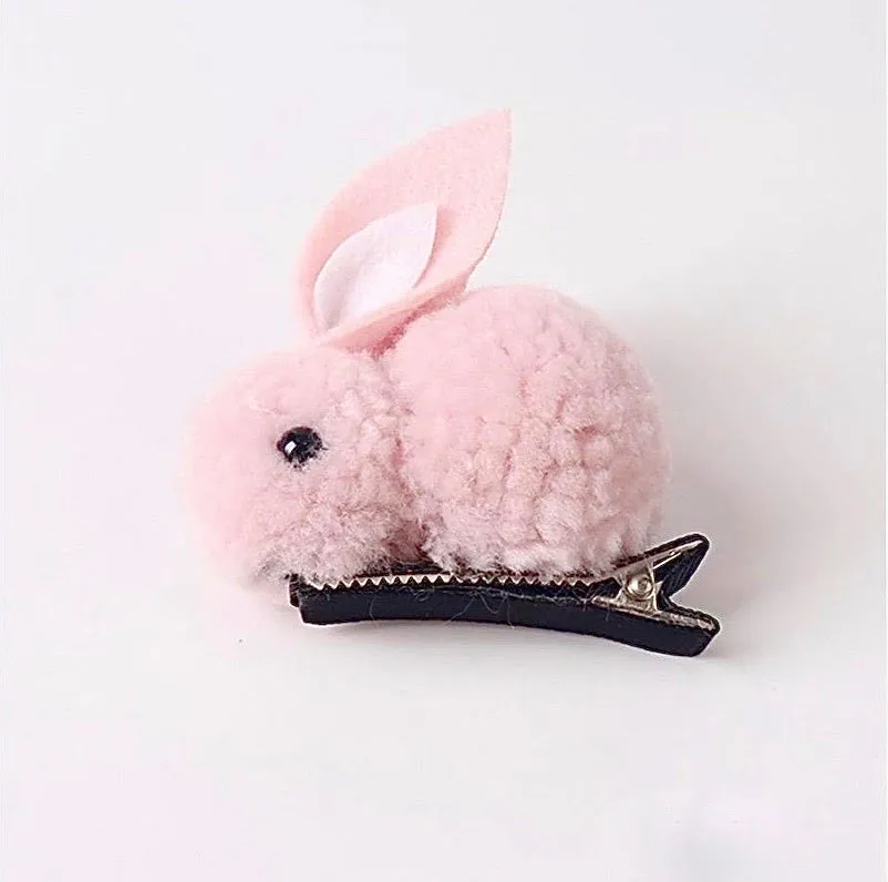 Bunny Rabbit Fluff Ball Hair Clip/Barrette